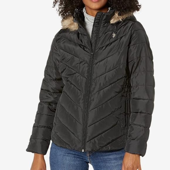 US POLO ASSN Women's Hooded Puffer Jacket Black Large - Picture 9 of 9